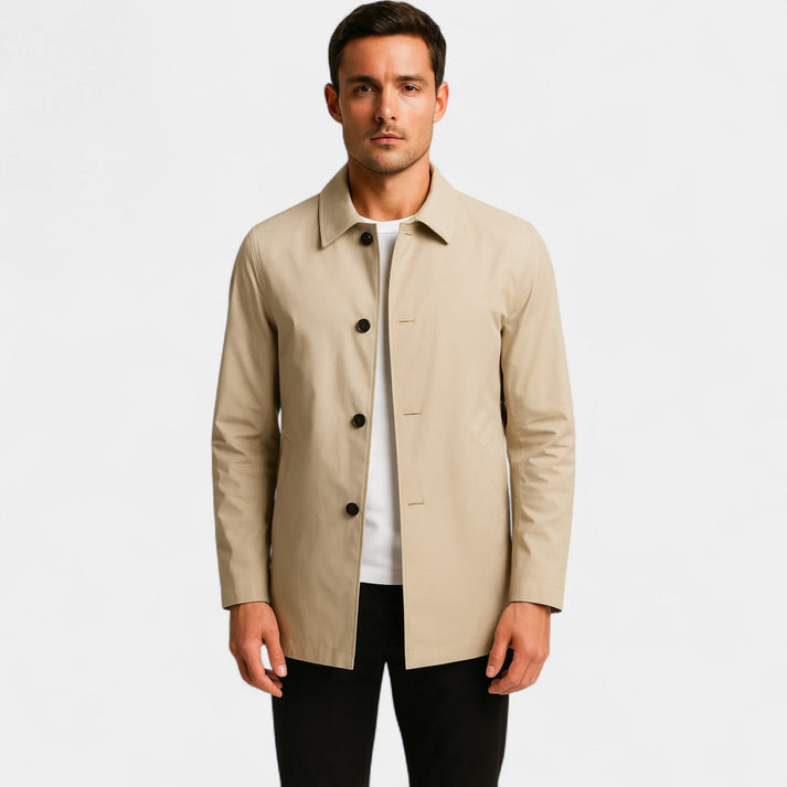 Men’s Minimalist Trench Coat - Classic Button-Front Overcoat