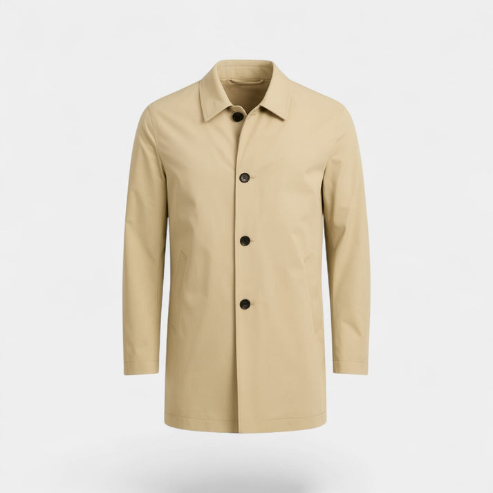 Men’s Minimalist Trench Coat - Classic Button-Front Overcoat