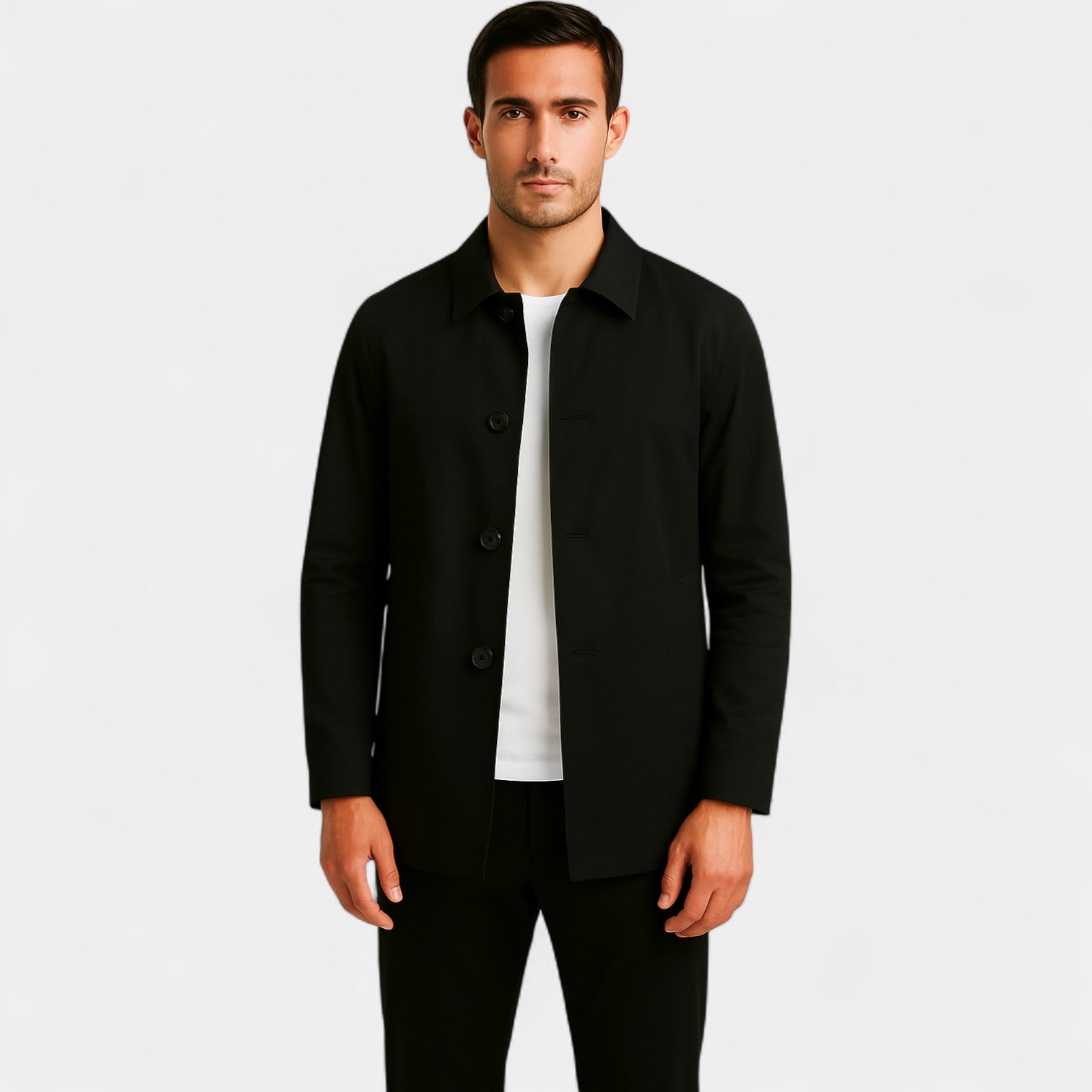 Men’s Minimalist Trench Coat - Classic Button-Front Overcoat