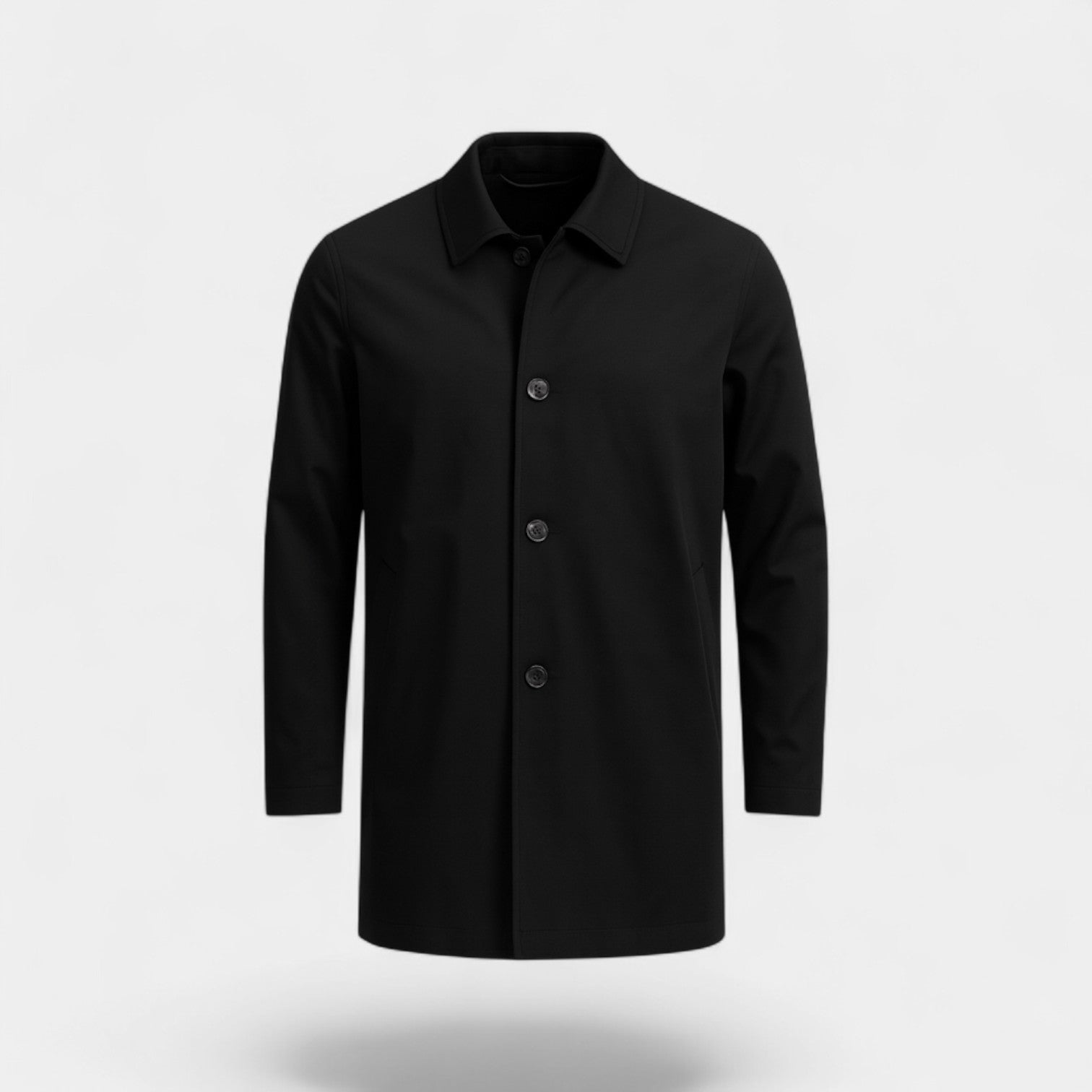 Men’s Minimalist Trench Coat - Classic Button-Front Overcoat