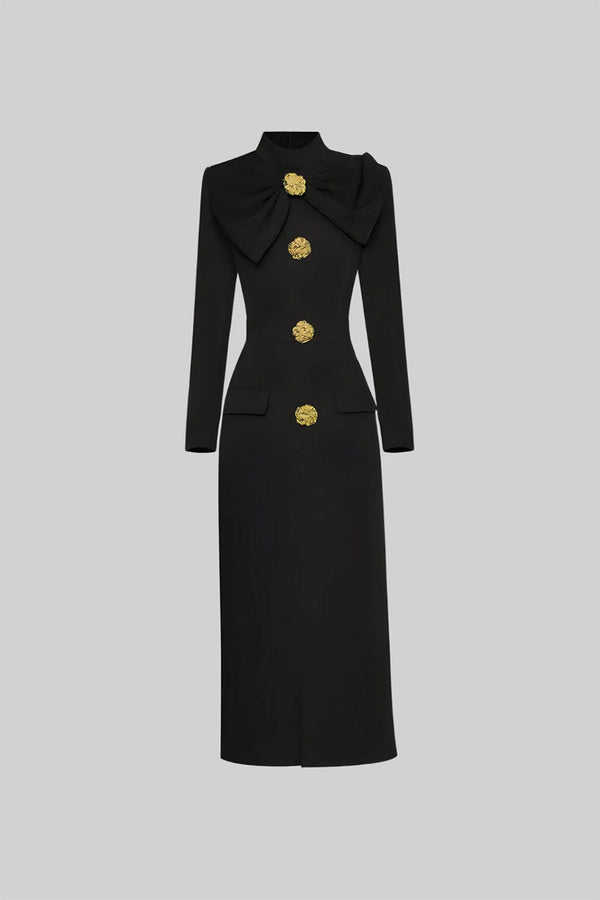 Women’s Long Sleeve Midi Dress - Bow Detail