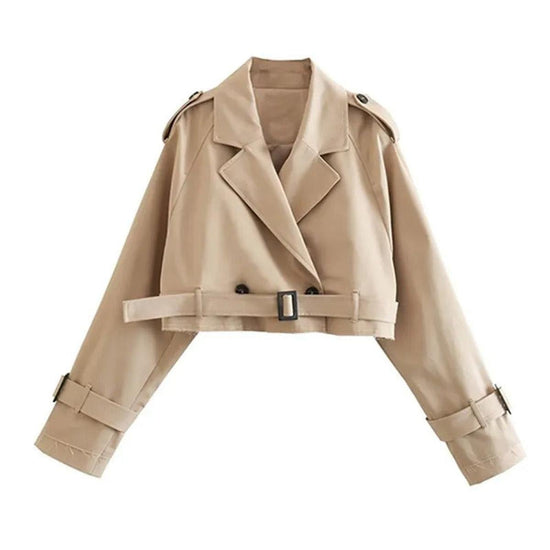 Cropped Double-Breasted Jacket with Belt Detail