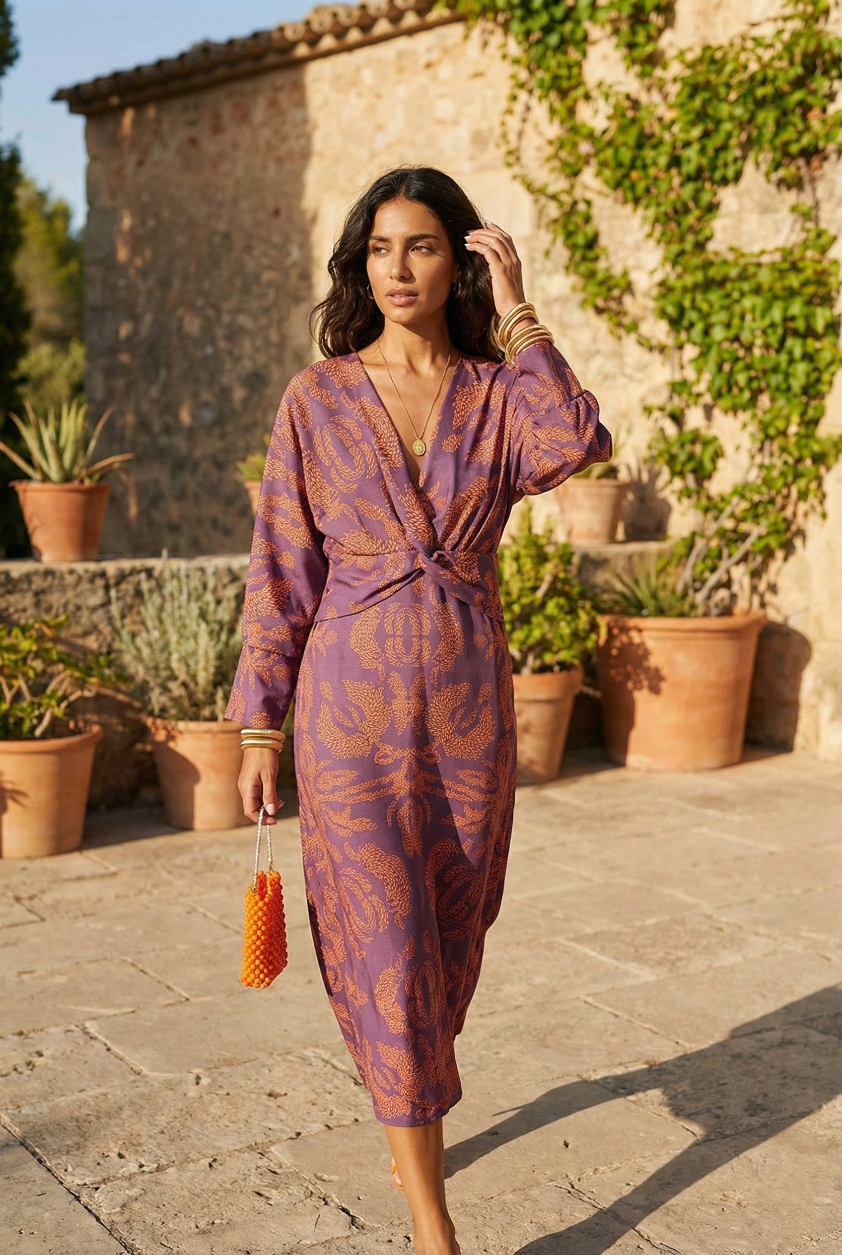 Women’s Aurelia Twist-Front Long Sleeve Midi Dress