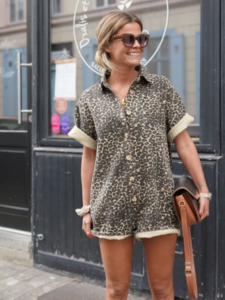 Women’s Leopard Print Casual Shirt Romper