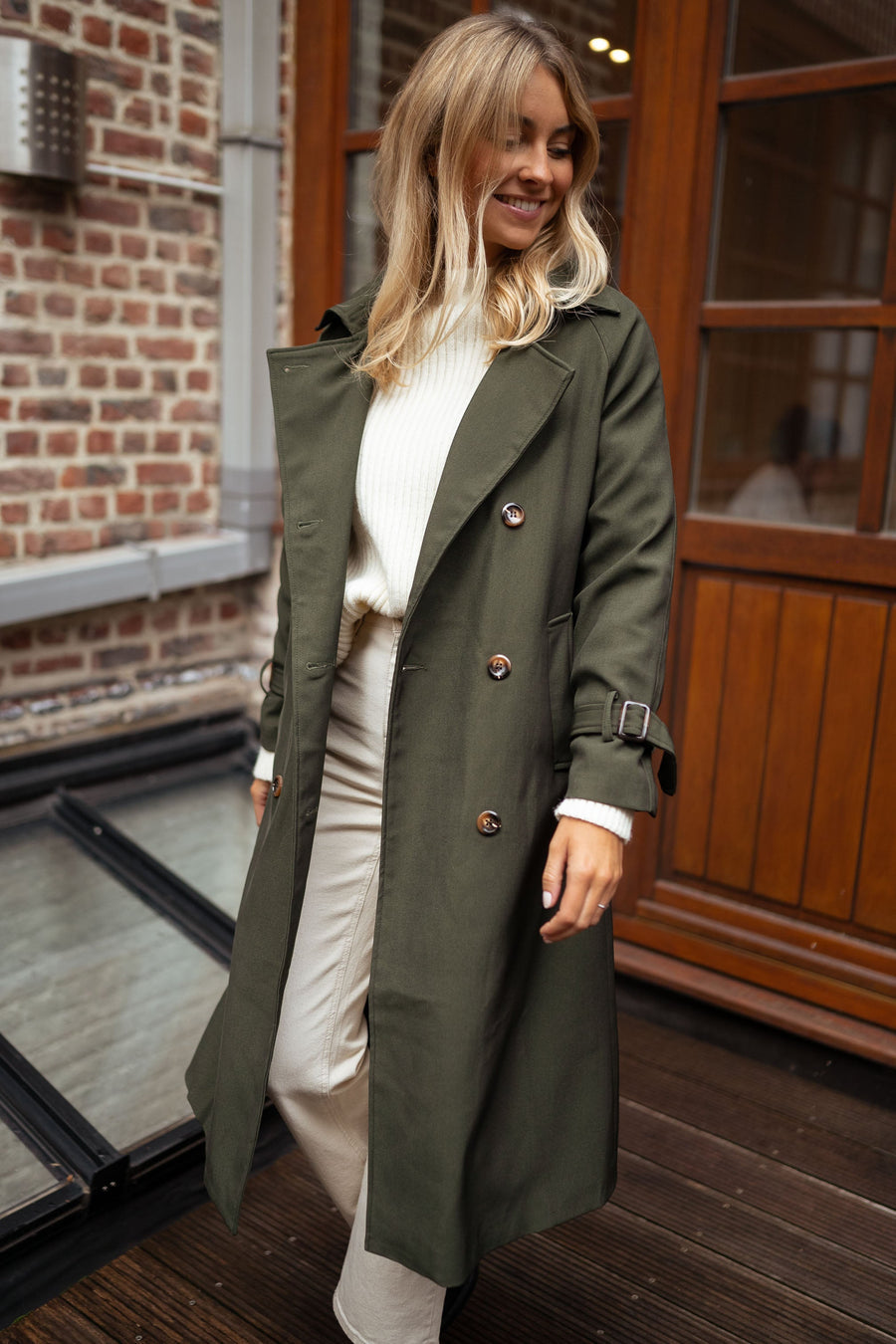 Women’s Double-Breasted Belted Trench Coat - Classic Longline