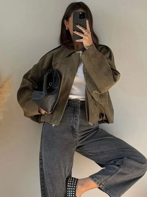Women’s Calla Oversized Bomber Jacket - Cropped Outerwear