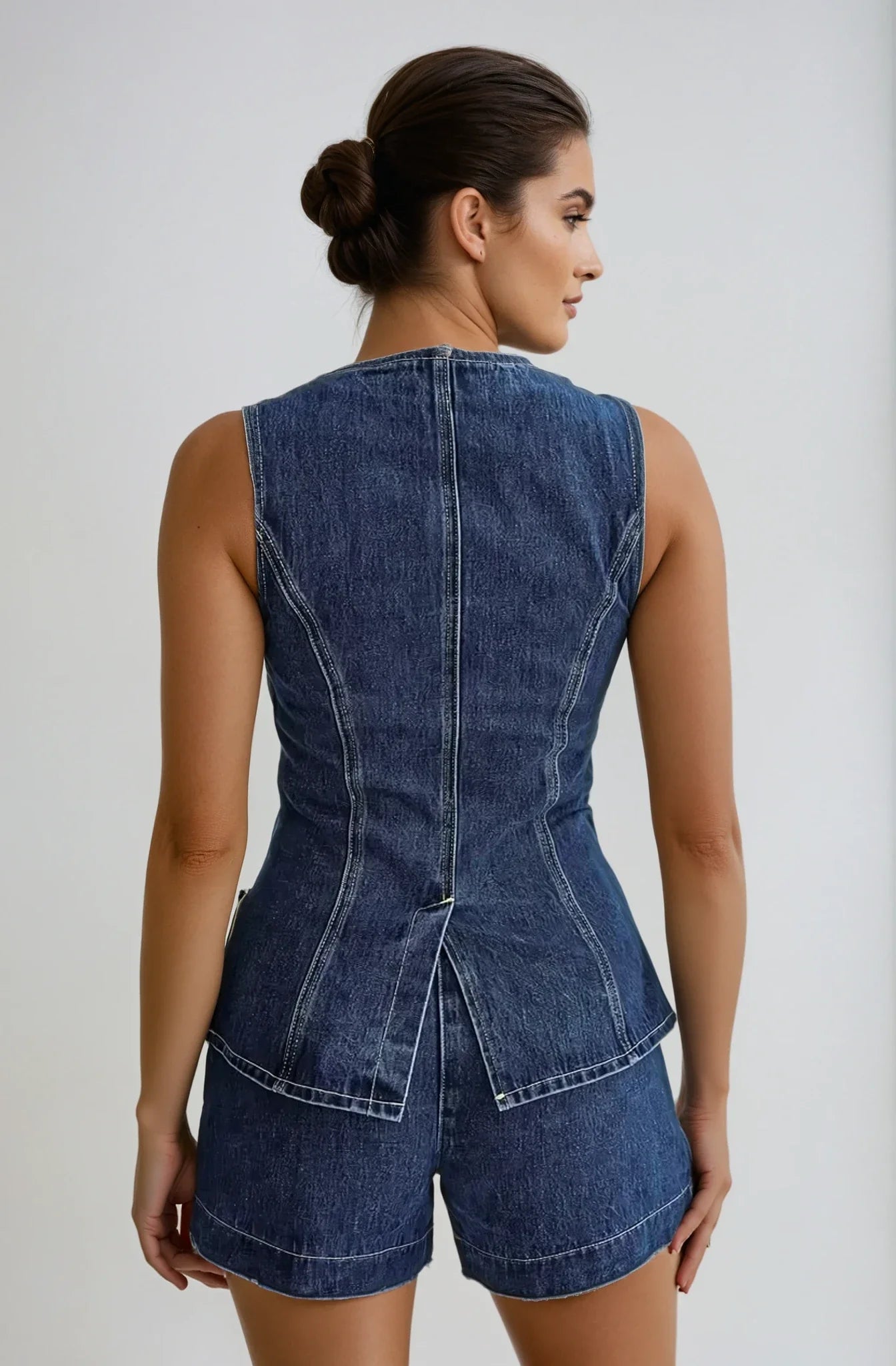 Jane - Denim Gilet & Shorts Set