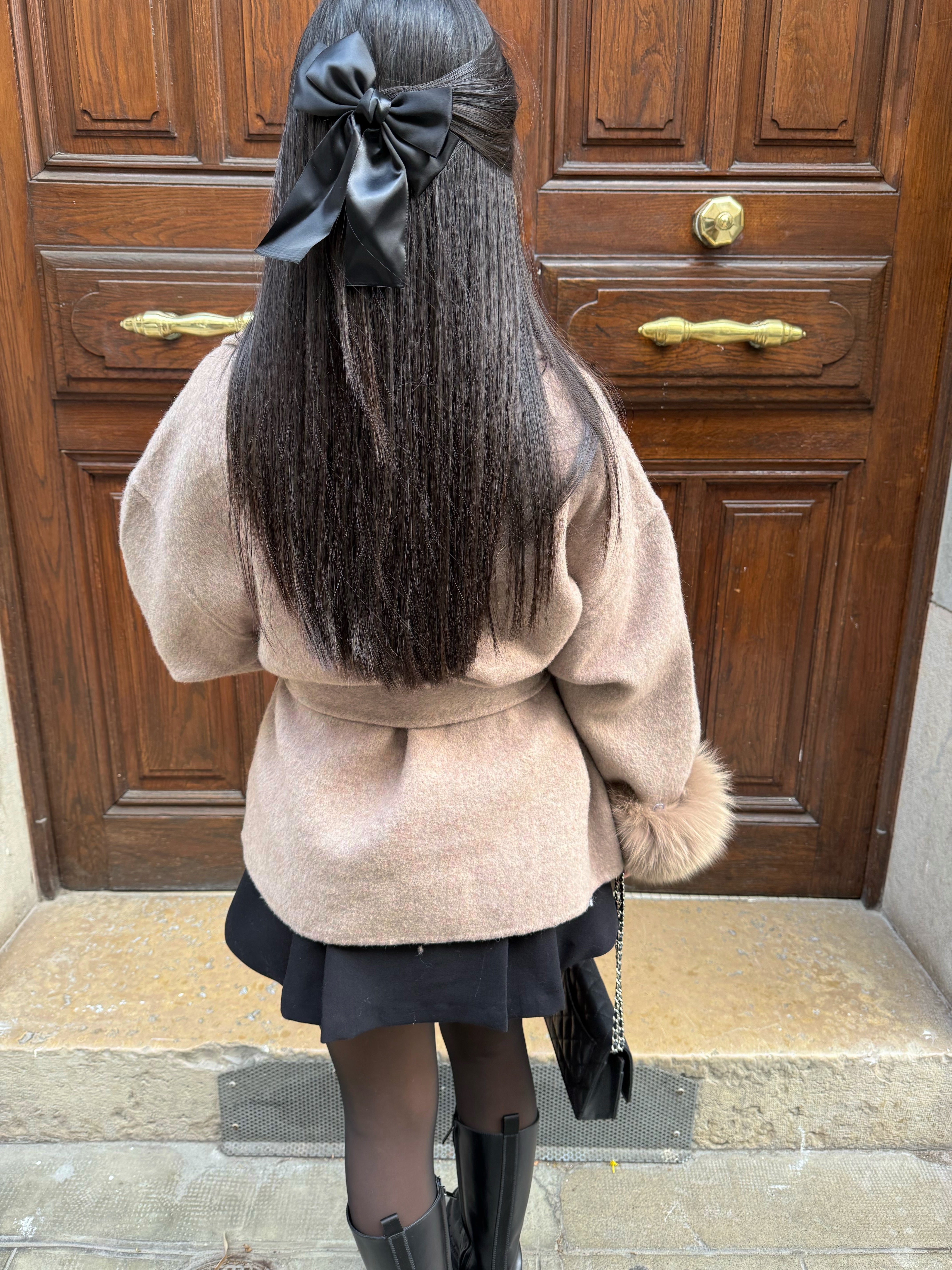 Women’s Elegant Belted Coat - Faux Fur Cuff Detail