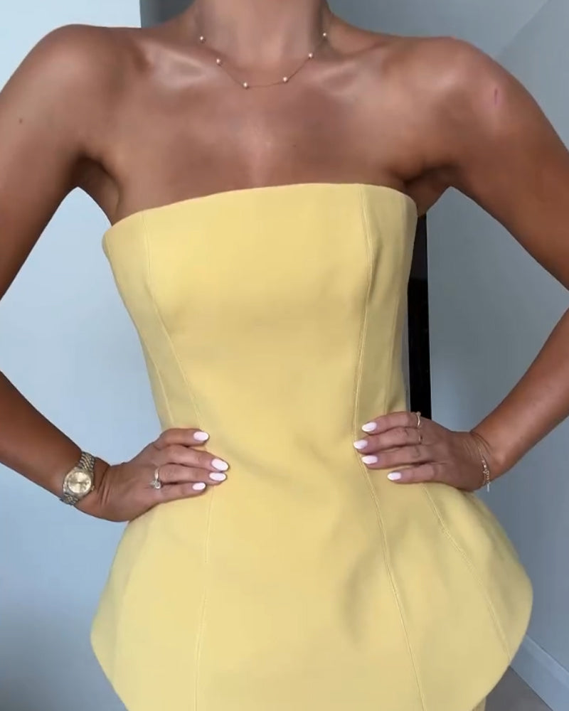 Soleil Marquise – Strapless Peplum Maxi Set