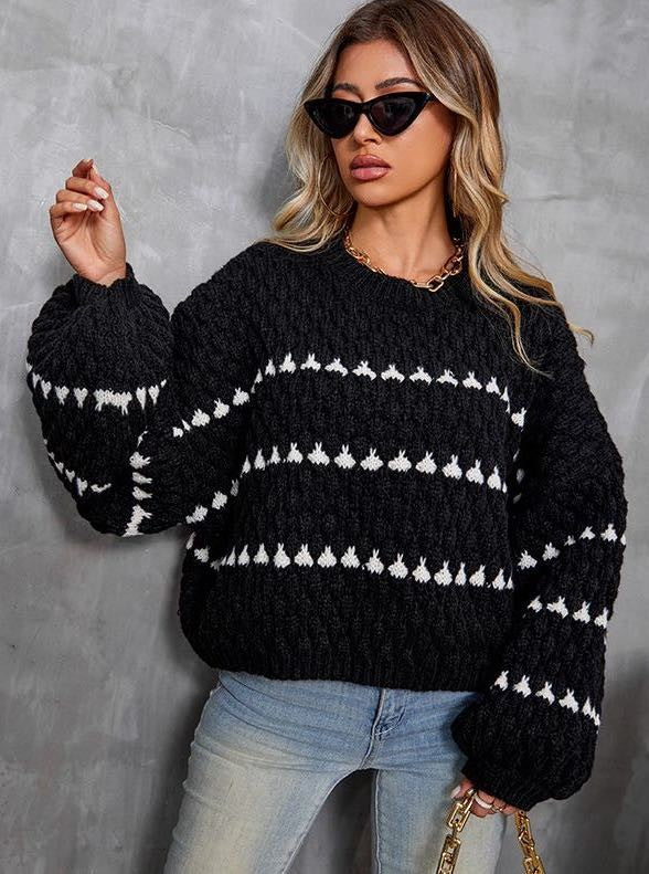 Women’s Textured Knit Sweater - Contrast Stitch Pattern Pullover