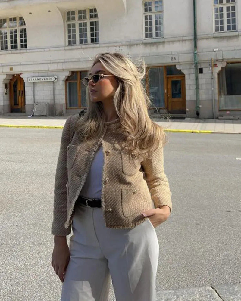 Tailored Cropped Jacket - Gold Button Blazer