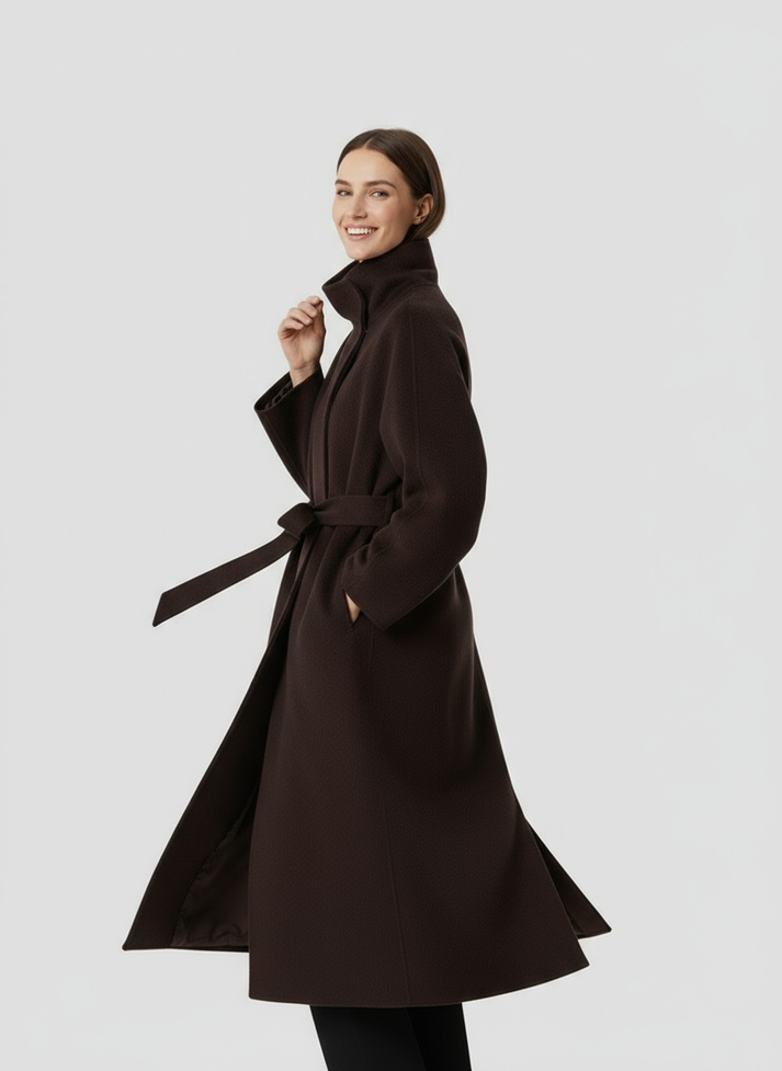 Women’s Elise Belted Long Coat - Modern Minimalist Overcoat