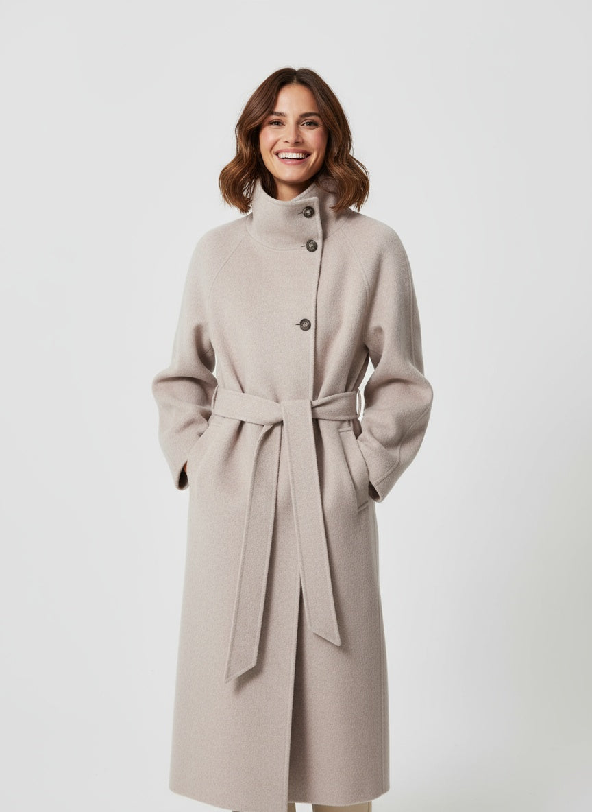 Women’s Elise Belted Long Coat - Modern Minimalist Overcoat