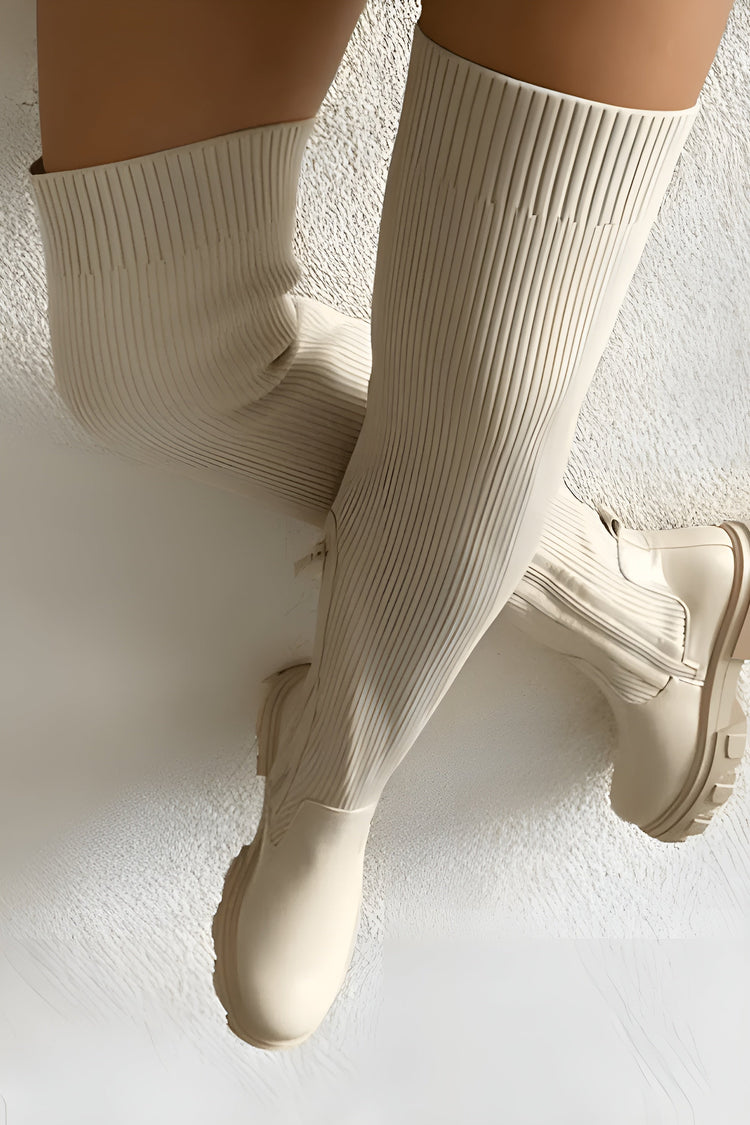 Women’s Over-the-Knee Ribbed Boots - Stretch Fit Chunky Sole