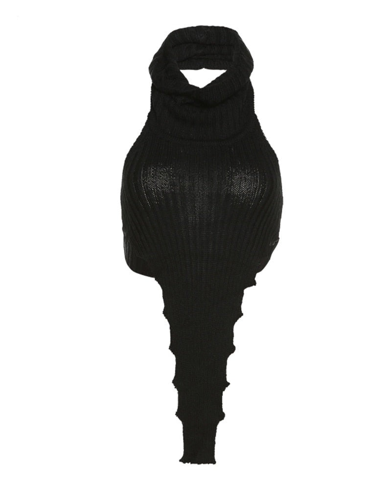 Women’s Halter Neck Knit Crop Top - Asymmetric Cut