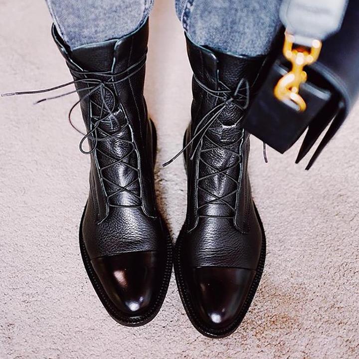 Women’s Luxe Lace-Up Leather Ankle Boots - Classic Panel Detail