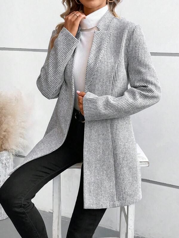 Herringbone Longline Coat - Textured Lightweight Outerwear