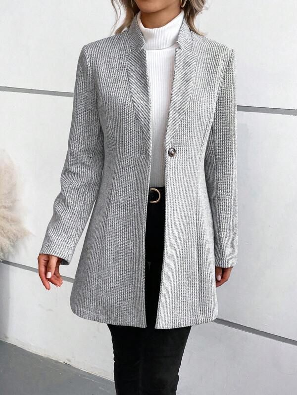 Herringbone Longline Coat - Textured Lightweight Outerwear