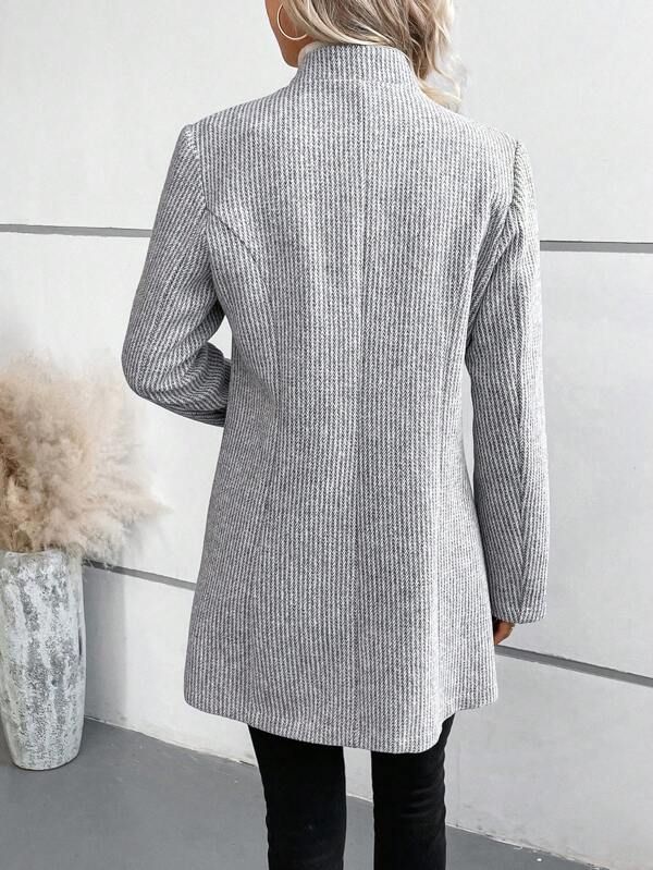 Herringbone Longline Coat - Textured Lightweight Outerwear