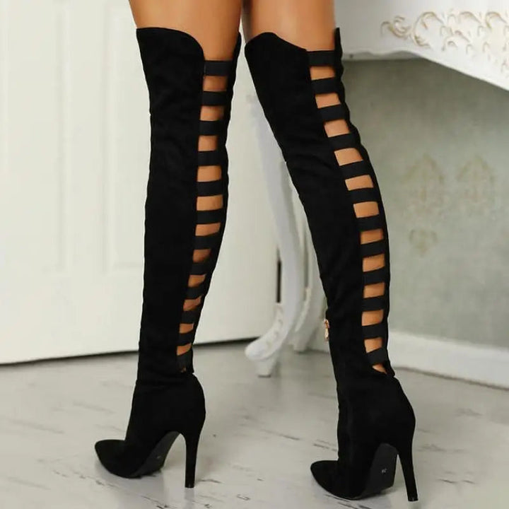 Women’s Cut-Out Over-the-Knee High Heeled Boots - Statement Footwear