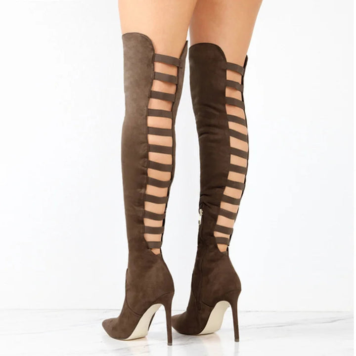 Women’s Cut-Out Over-the-Knee High Heeled Boots - Statement Footwear