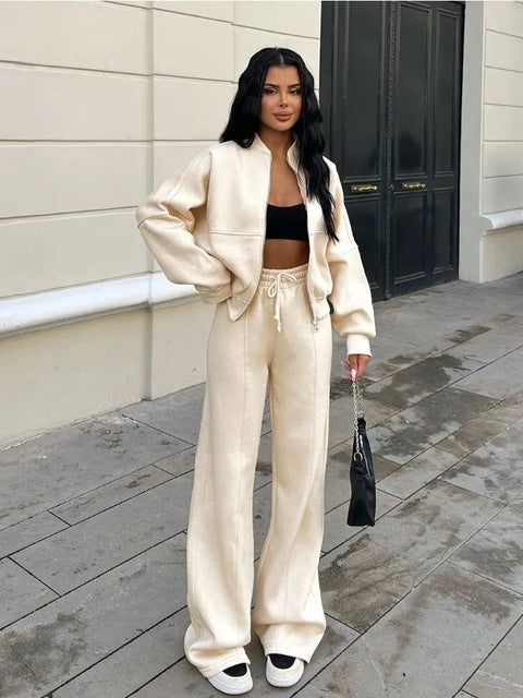 Women’s Oversized Zip-Up Lounge Set - Relaxed Two-Piece Tracksuit