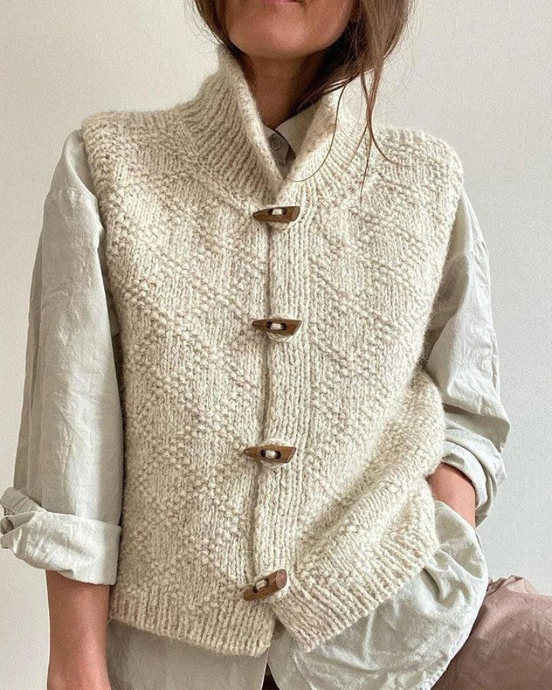 Button-Up Knit Vest - Sleeveless Layering Cardigan