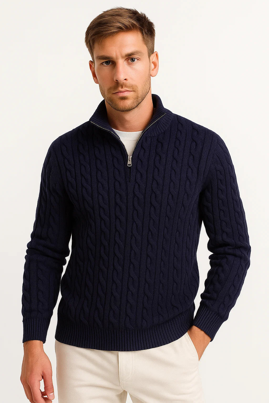 Nate Men’s Spring Zip-Neck Cable Knit Sweater