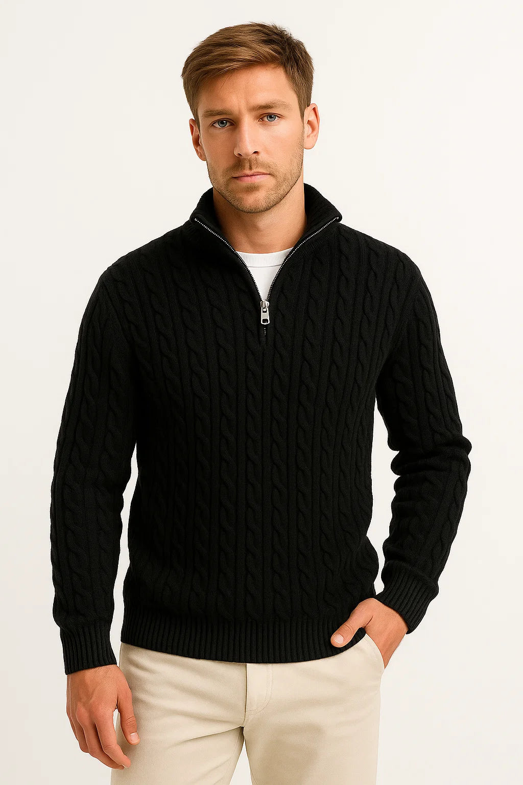 Nate Men’s Spring Zip-Neck Cable Knit Sweater