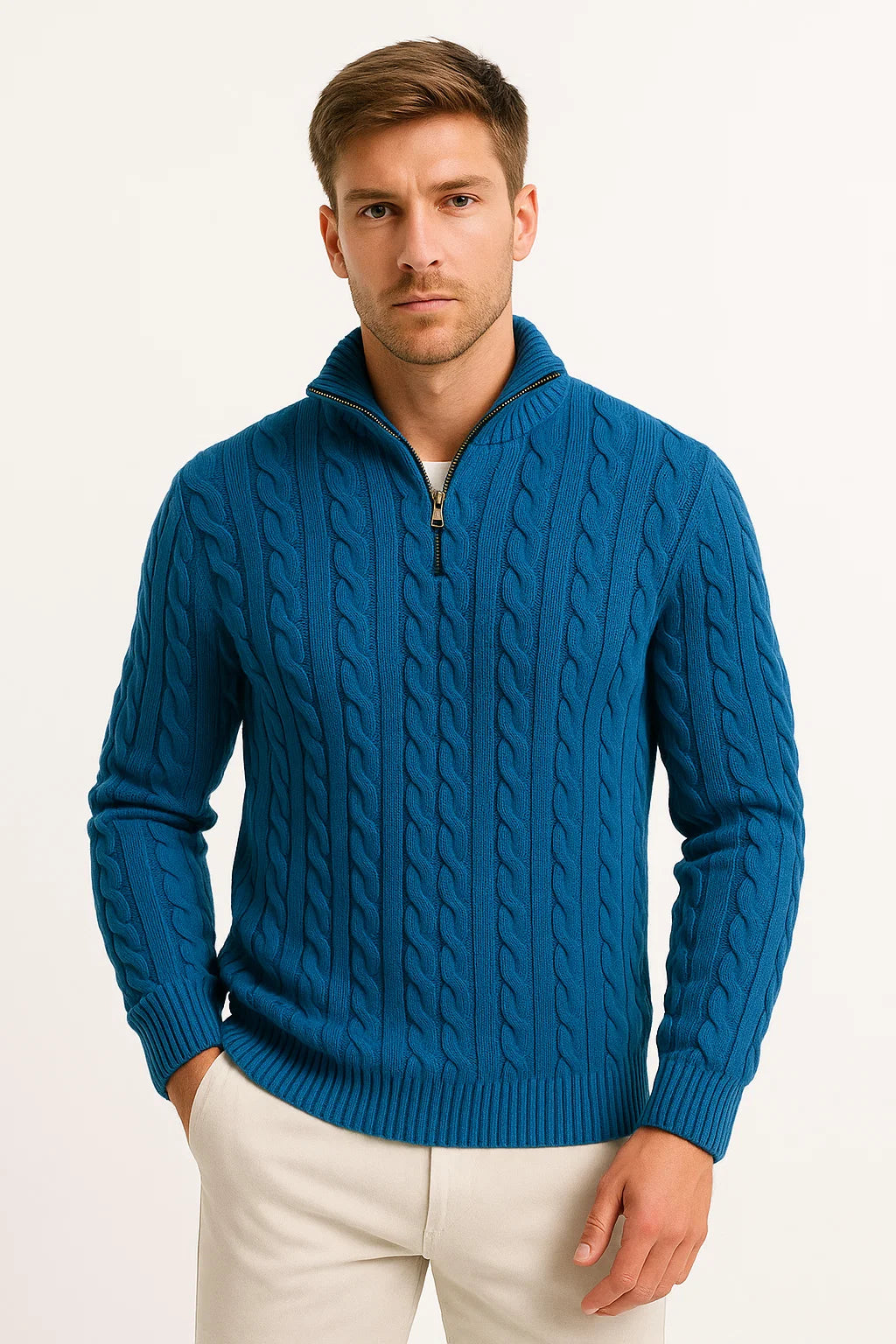 Nate Men’s Spring Zip-Neck Cable Knit Sweater