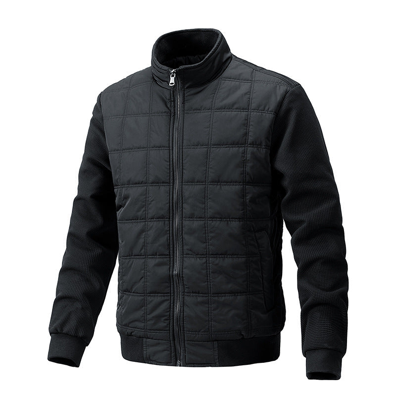 Men’s Quilted Zip Jacket - Grid Pattern Lightweight Outerwear