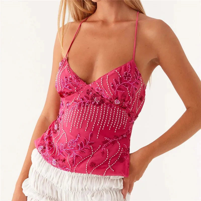 Katrina - Beaded Mesh Cami Top