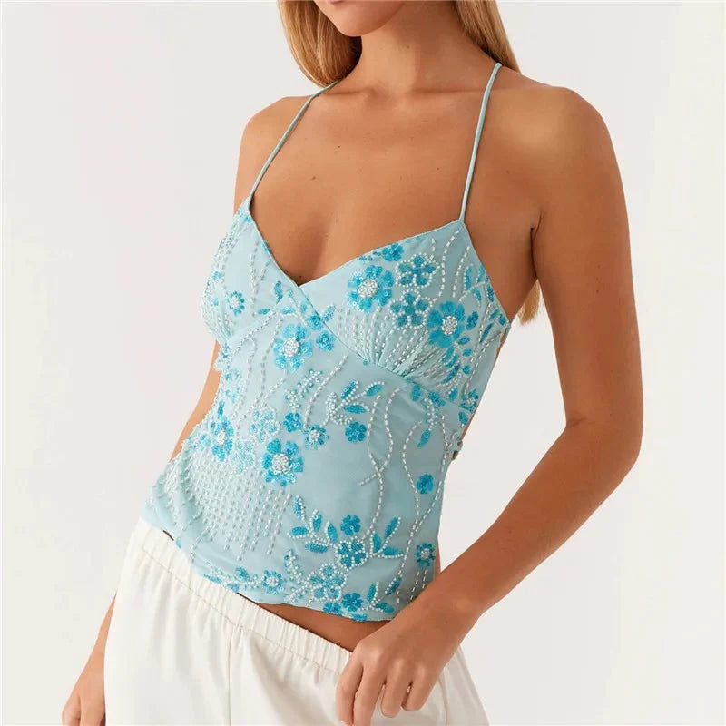 Katrina - Beaded Mesh Cami Top