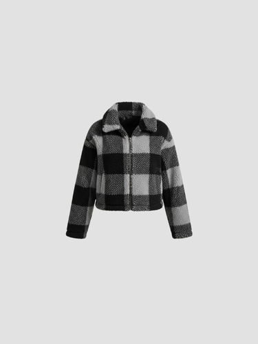 Women’s Checkered Zip Jacket - Cropped Casual Outerwear