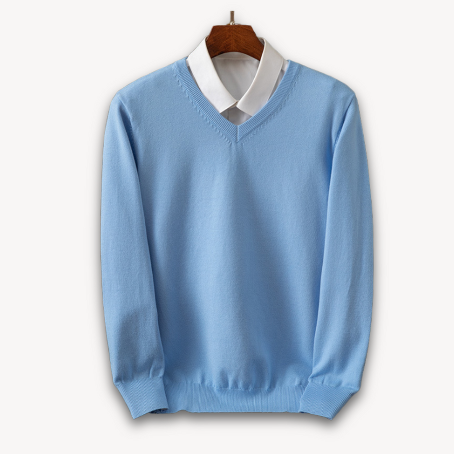 Men’s Preston Layered Collar Knit Sweater - V-Neck Pullover