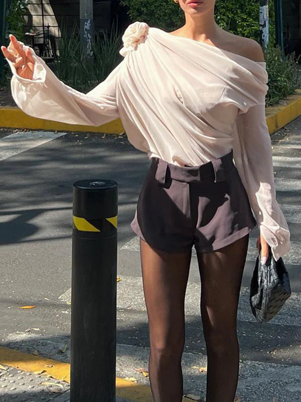 Lorraine - One Shoulder Chiffon Blouse