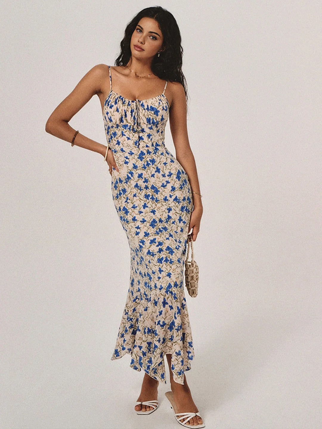 Myrielle - Blue Bloom Tie-Front Maxi Dress