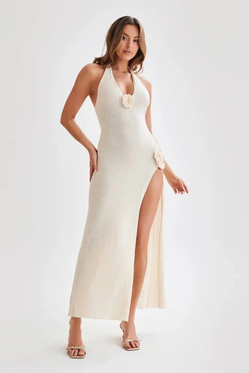 Dahlia - Embellished Halter Split Maxi Dress