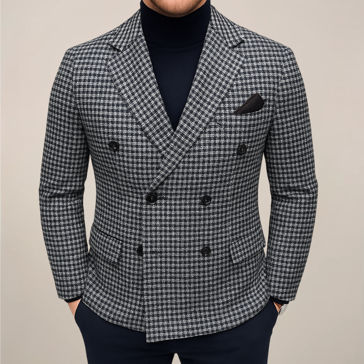 Men's Tailored Heritage Double-Breasted Checked Blazer for Smart Casual and Formal Wear
