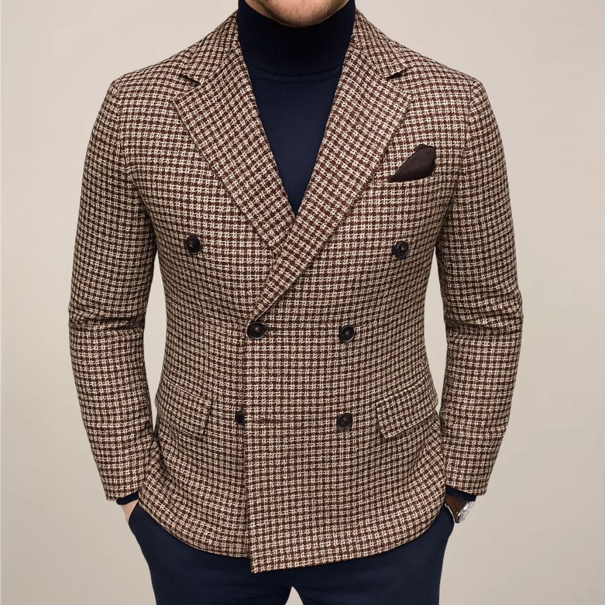 Men's Tailored Heritage Double-Breasted Checked Blazer for Smart Casual and Formal Wear