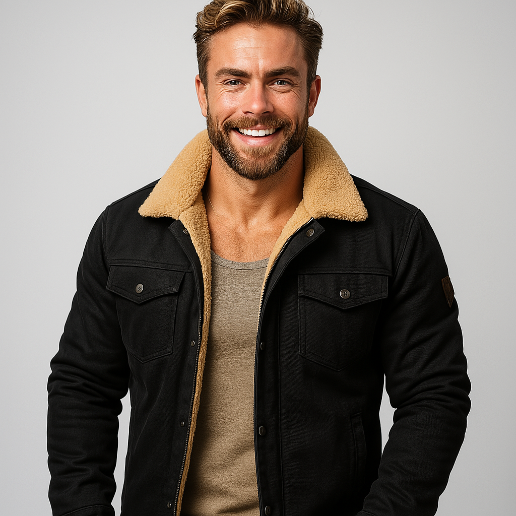 Men's Shearling Collar Lined Winter Jacket