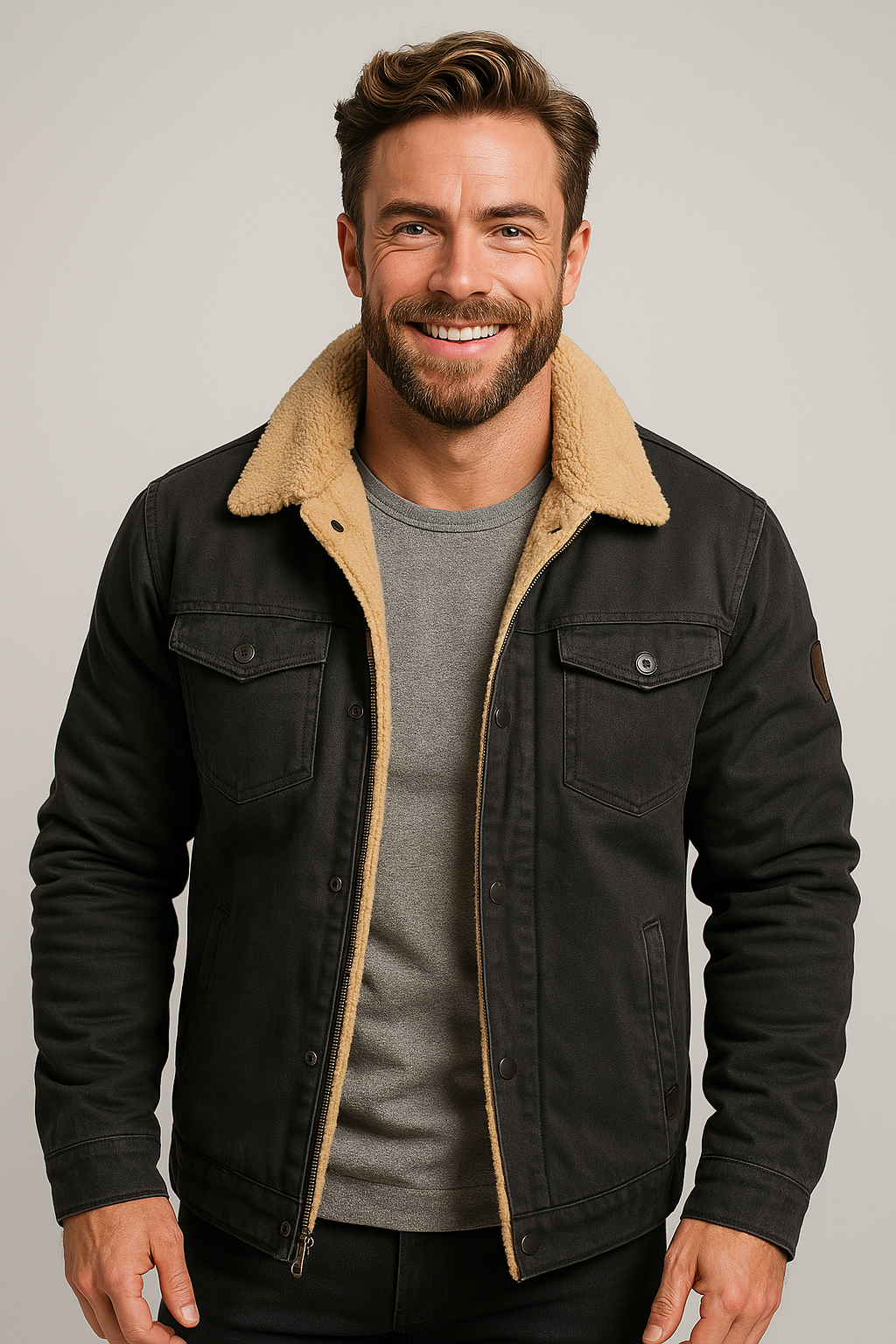 Men's Shearling Collar Lined Winter Jacket