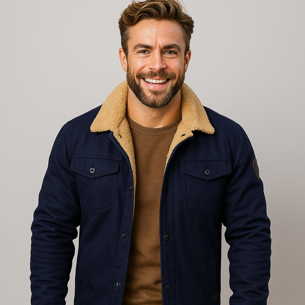 Men's Shearling Collar Lined Winter Jacket