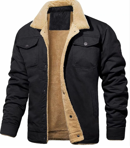 Men's Shearling Collar Lined Winter Jacket