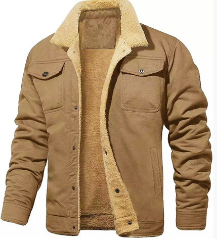 Men's Shearling Collar Lined Winter Jacket