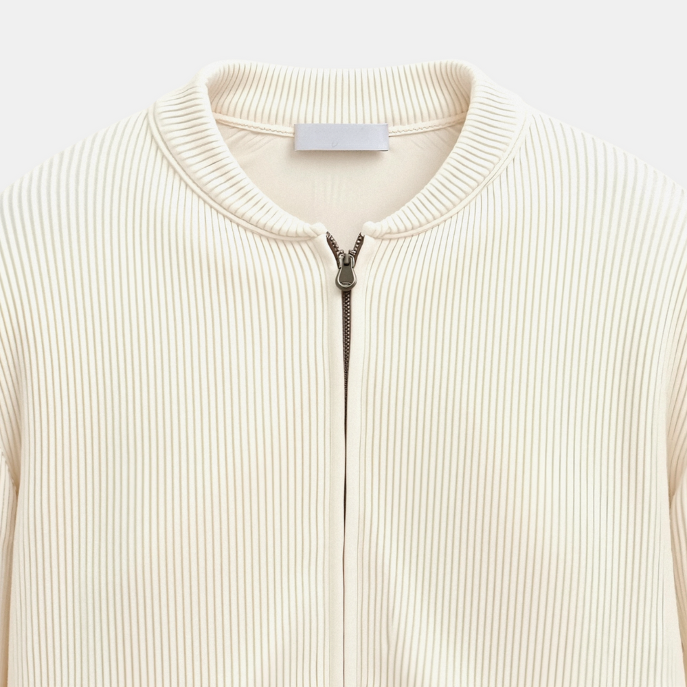 Men’s Minimalist Ribbed Zip Cardigan - Crew-Neck Sweater