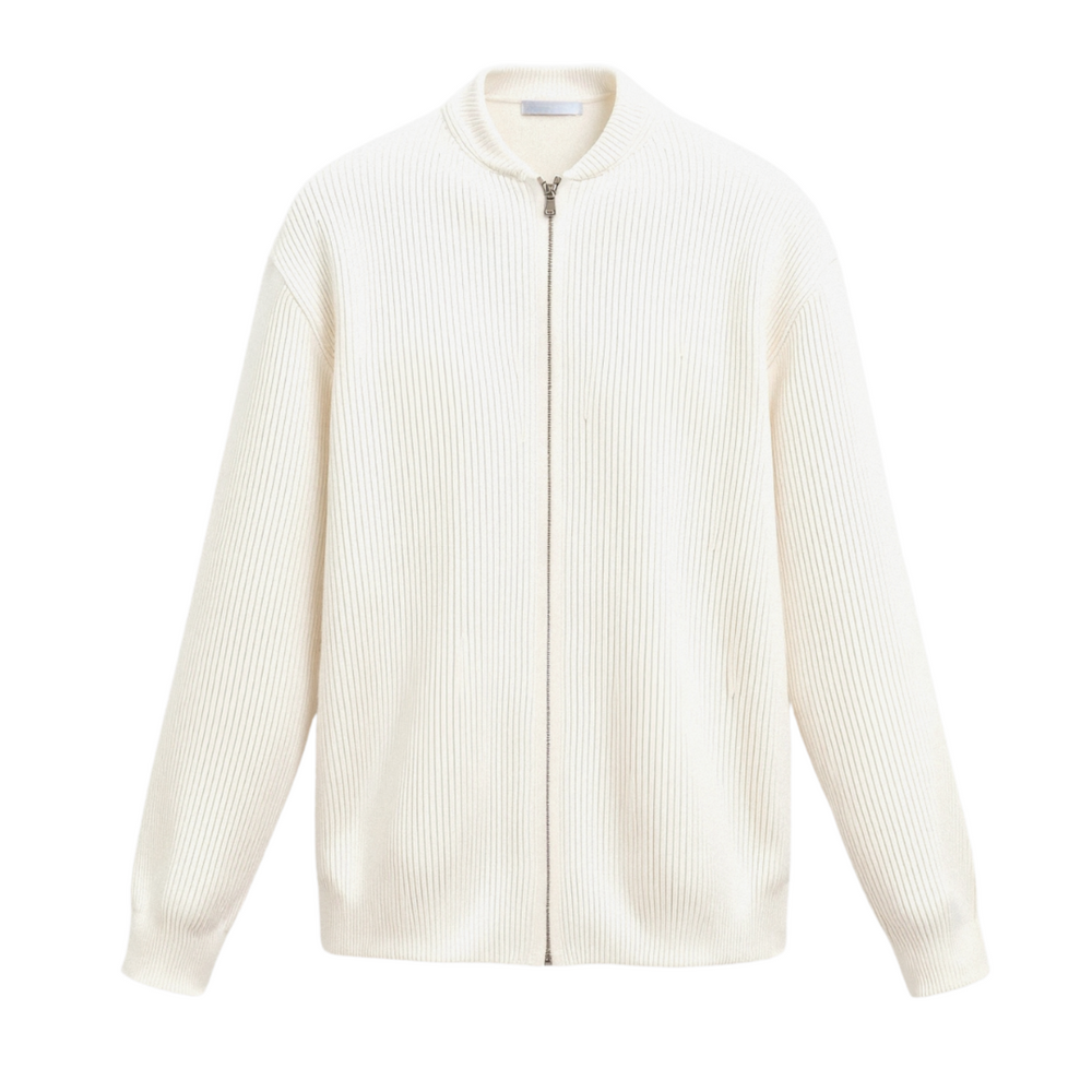 Men’s Minimalist Ribbed Zip Cardigan - Crew-Neck Sweater