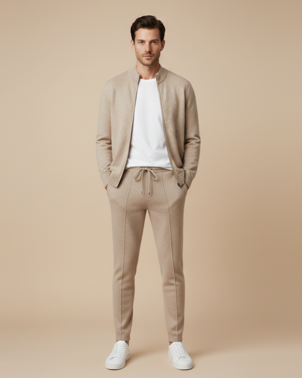 Men’s Knitted Lounge Set - Zip-Up Cardigan and Drawstring Trouser Set