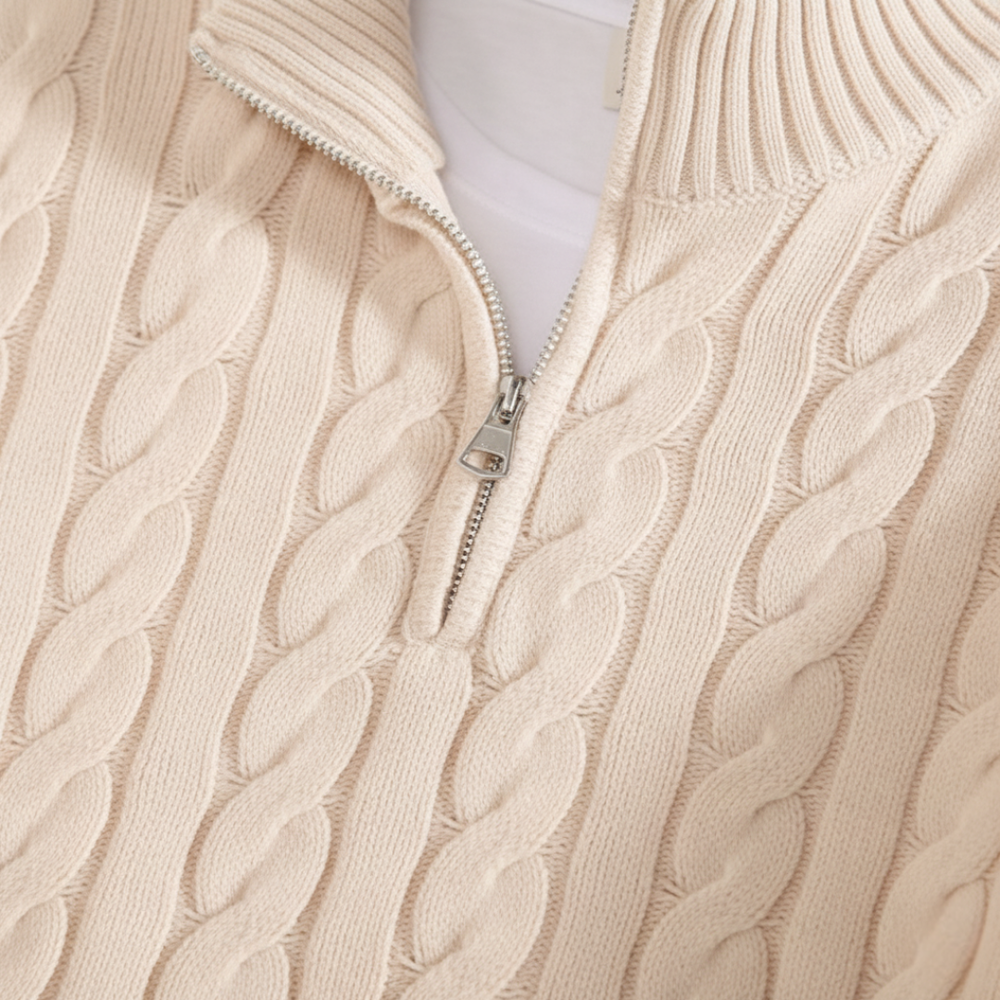 Men’s Cable Knit Half-Zip Sweater – Classic Textured Quarter-Zip Pullover
