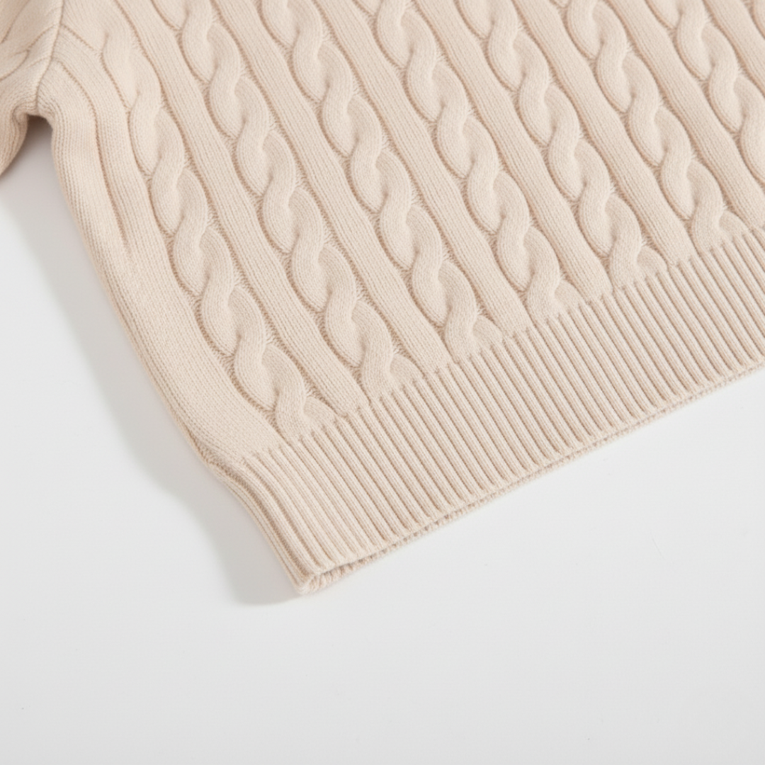 Men’s Cable Knit Half-Zip Sweater – Classic Textured Quarter-Zip Pullover